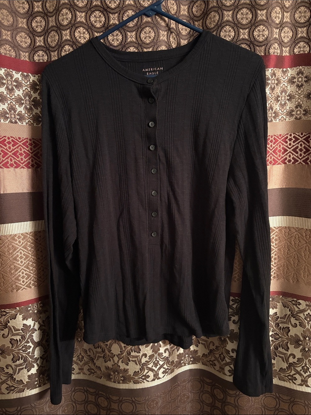 American Eagle Outfitters Women’s Ribbed Henley Long Sleeve Shirt